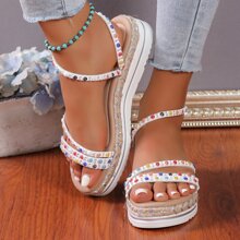 Women's Fashionable Rivet Decorated Thick Sole Sandals For Holiday - White - View 5