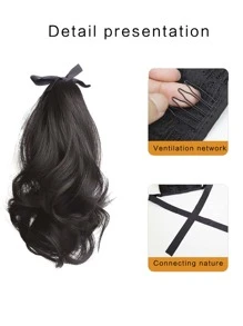Short Body Wave Ponytail Synthetic Hair Extension - Black - View 4