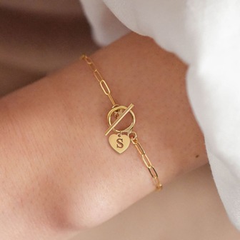 26 Initial Charm Bracelet Women Fashion Stainless Steel Toggle Clasp Paperclip Chain Bracelet For Women