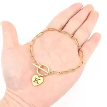 26個字母初始手鍊女士時尚不銹鋼扣環紙片鏈手鍊