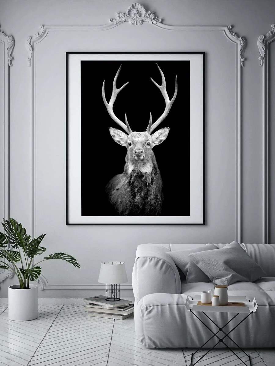 1pc Black Animal Oil Painting Canvas Living Room Decor Without Frame - Multicolor - View 1