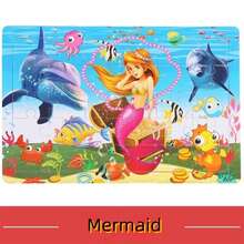 1套裝孩子們動物恐龍聖誕公主卡通木頭平底拼圖嬰兒早期教育益智玩具(隨機風格) - 彩色 - 查看 2