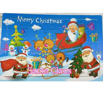 1套裝孩子們動物恐龍聖誕公主卡通木頭平底拼圖嬰兒早期教育益智玩具(隨機風格)