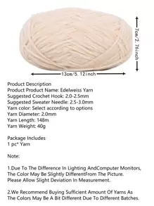 DUWEN 1pc 2mm Chenille Yarn Velvet Yarn Edelweiss No. 2 DIY Hand-Knitted For Baby Doll Sweater