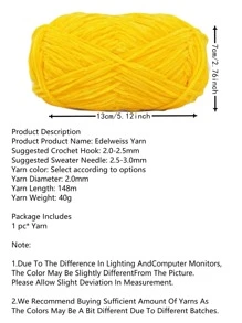 DUWEN 1pc 2mm Chenille Yarn Velvet Yarn Edelweiss No. 2 DIY Hand-Knitted For Baby Doll Sweater - Yellow - View 3