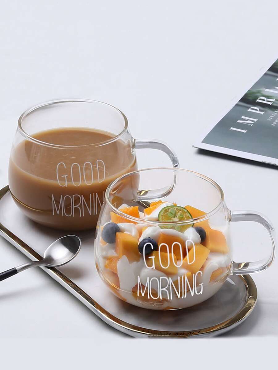 1入組耐熱玻璃牛奶杯子帶手柄,早餐杯子,早晨杯子,杯子,微波安全的,300毫升 - 白色 - 查看 1