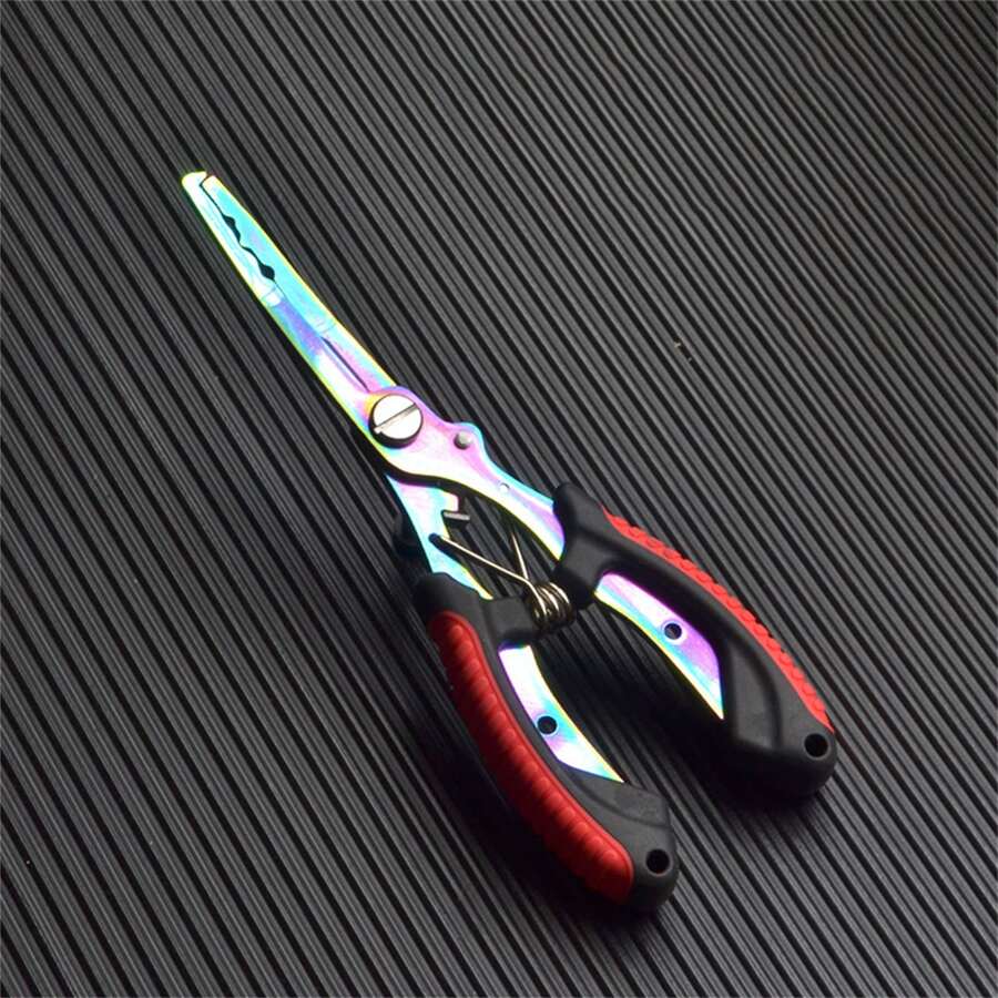 1pc Curved Mouth With Hook And Open Ring Stainless Steel Titanium-Plated Rust-Proof Multi-Functional Road Sub-Pliers Unhook And Pull Line Scissors Fishing Pliers Fishing Tackle - Red - View 1