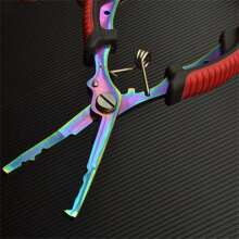 1pc Curved Mouth With Hook And Open Ring Stainless Steel Titanium-Plated Rust-Proof Multi-Functional Road Sub-Pliers Unhook And Pull Line Scissors Fishing Pliers Fishing Tackle - Red - View 3