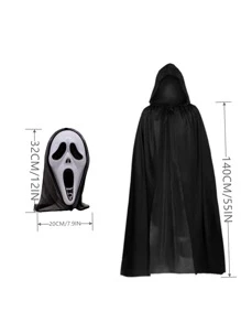 套死神角色扮演服裝套裝（面具 + 斗篷）適合派對活動裝扮 - 黑色 - 查看 3