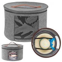 1pc Gray Felt Hat Storage Basket, Modern Nylon Round Storage Box, Large Pop-Up Hat Box With Lid, Suitable For Travel Or Home Storage Organizer - Grey - View 4