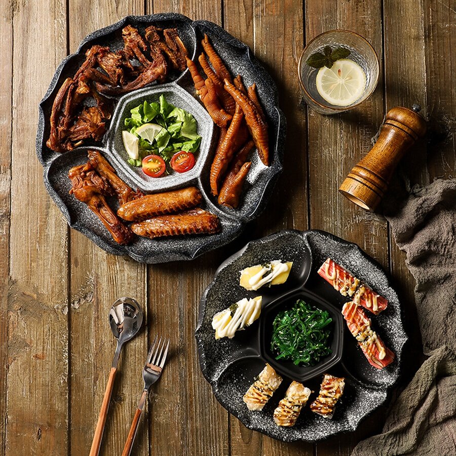 Black Divided Ceramic Dinner Plate, Western Style - Black - View 1