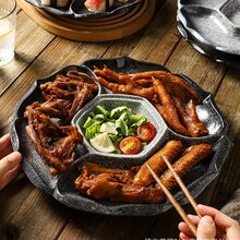 Black Divided Ceramic Dinner Plate, Western Style - Black - View 5