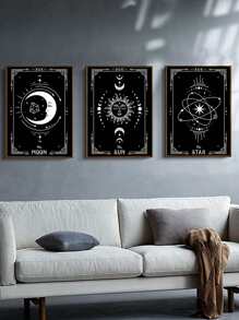 3pcs Sun & Moon Pattern Unframed Painting,Wall Art,Canvas,Poster Gifts Birthday Graduation - Multicolor - View 2