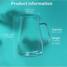 68oz Large Glass Pitcher With Lid Spout Wide Mouth Cold Hot Water Pitchers With Handle For Beverages Iced Tea Milk Coffee Juice Lemonade Heat Resistant Jug Teapot - White - View 4