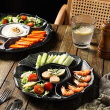 Black Divided Ceramic Dinner Plate, Western Style - Black - View 7