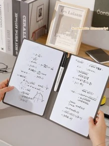 1个便携式A5仿皮白板笔记本，可擦写备忘录，适用于办公室会议和日常使用，白板 - 黑色 - 查看 5