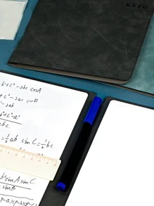 1个便携式A5仿皮白板笔记本，可擦写备忘录，适用于办公室会议和日常使用，白板 - 黑色 - 查看 6