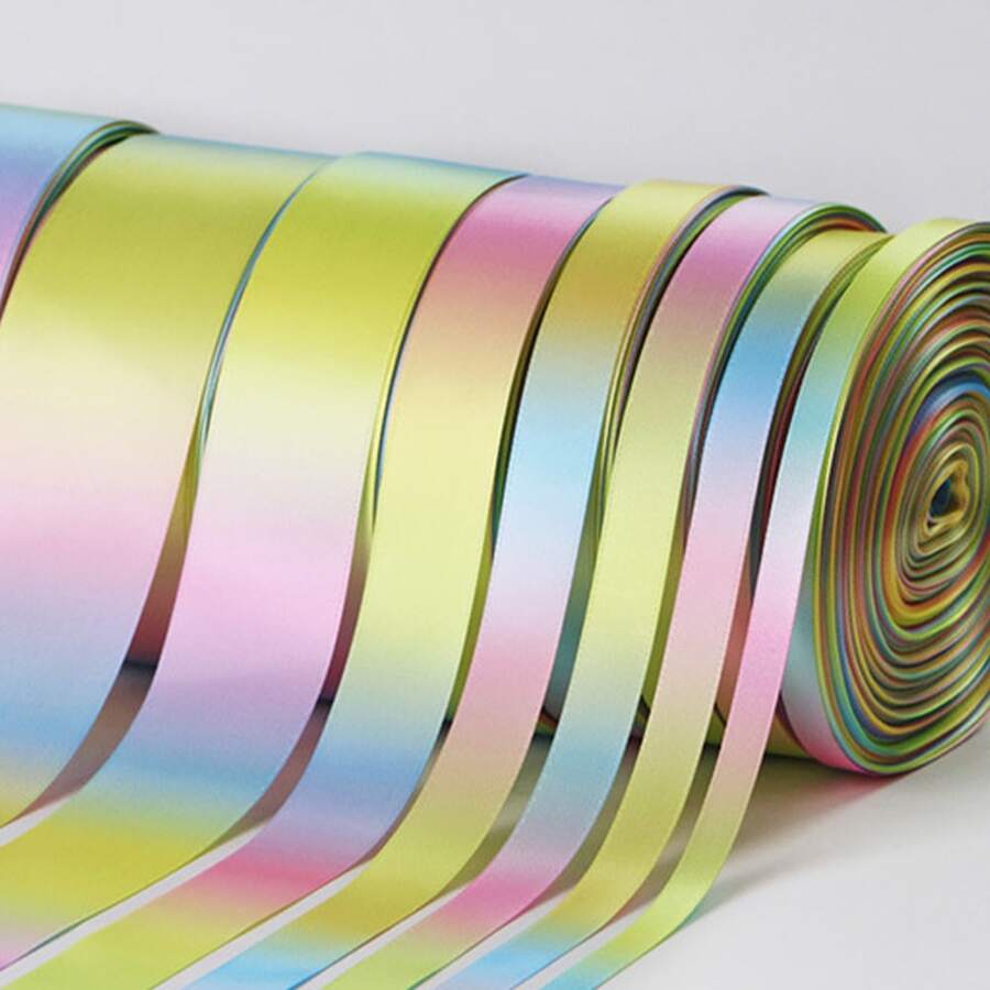 1pc 3m Length Ombre Polyester Organza Ribbon For Gift Wrapping, Balloon Decoration And Diy Crafting - Multicolor - View 1