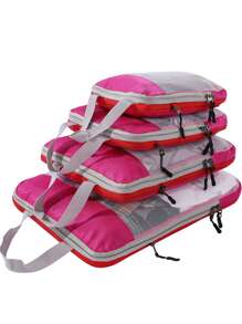 Travel Storage Bag Large Capacity Waterproof Compression Packing Organizer With Double Layer, Dual Zippers, And Travel Compression Bag Compression Storage Bag For Luggage Nylon Material Mesh Visualization Diamond Grid For Men And Women Travel Essentials