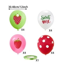 16入組/套草莓形狀乳膠氣球適用於甜美風女嬰夏天生日派對裝飾用品 - 彩色 - 查看 2