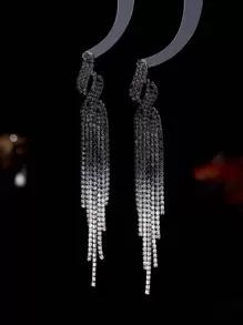 復古閃亮俱樂部吊飾水晶鑲嵌耳環,婚禮晚宴畢業禮佩戴珠寶,1對 - 黑與白 - 查看 4