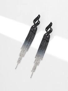 復古閃亮俱樂部吊飾水晶鑲嵌耳環,婚禮晚宴畢業禮佩戴珠寶,1對 - 黑與白 - 查看 3