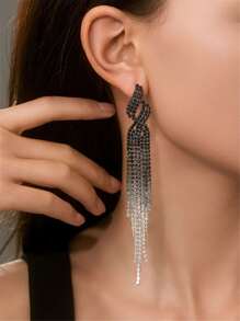 復古閃亮俱樂部吊飾水晶鑲嵌耳環,婚禮晚宴畢業禮佩戴珠寶,1對 - 黑與白 - 查看 2