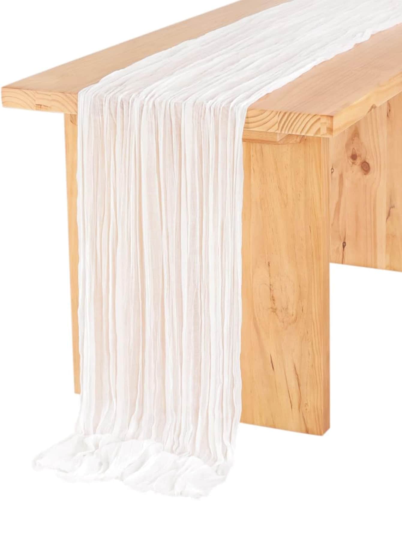 1pc Polyester Crinkle Table Runner, Cheesecloth Table Runner, Gauze