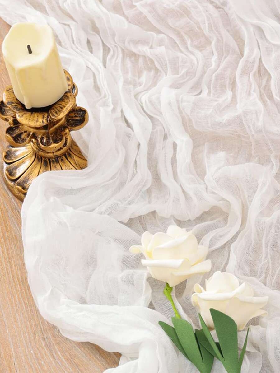 1pc Polyester Crinkle Table Runner, Cheesecloth Table Runner, Gauze
