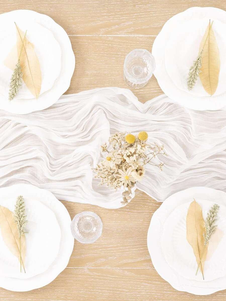 1pc Polyester Crinkle Table Runner, Cheesecloth Table Runner, Gauze