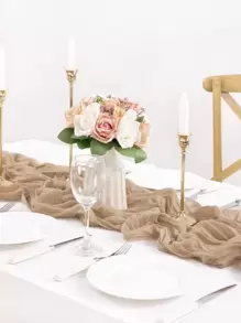 1pc Polyester Crinkle Table Runner, Cheesecloth Table Runner, Gauze Tablecloth, Boho Rustic Decorations For Wedding Decor Reception Bridal Shower Holiday Party - Brown - View 2