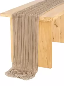 1pc Polyester Crinkle Table Runner, Cheesecloth Table Runner, Gauze Tablecloth, Boho Rustic Decorations For Wedding Decor Reception Bridal Shower Holiday Party - Brown - View 6