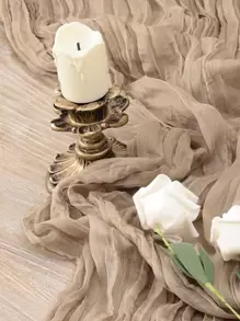 1pc Polyester Crinkle Table Runner, Cheesecloth Table Runner, Gauze Tablecloth, Boho Rustic Decorations For Wedding Decor Reception Bridal Shower Holiday Party - Brown - View 4