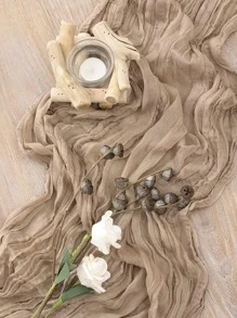 1pc Polyester Crinkle Table Runner, Cheesecloth Table Runner, Gauze Tablecloth, Boho Rustic Decorations For Wedding Decor Reception Bridal Shower Holiday Party - Brown - View 5