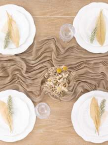 1pc Polyester Crinkle Table Runner, Cheesecloth Table Runner, Gauze Tablecloth, Boho Rustic Decorations For Wedding Decor Reception Bridal Shower Holiday Party - Brown - View 3