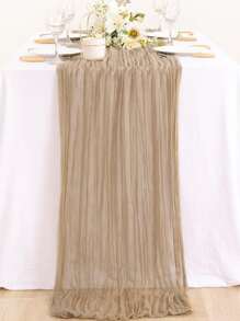 1pc Polyester Crinkle Table Runner, Cheesecloth Table Runner, Gauze Tablecloth, Boho Rustic Decorations For Wedding Decor Reception Bridal Shower Holiday Party - Brown - View 1