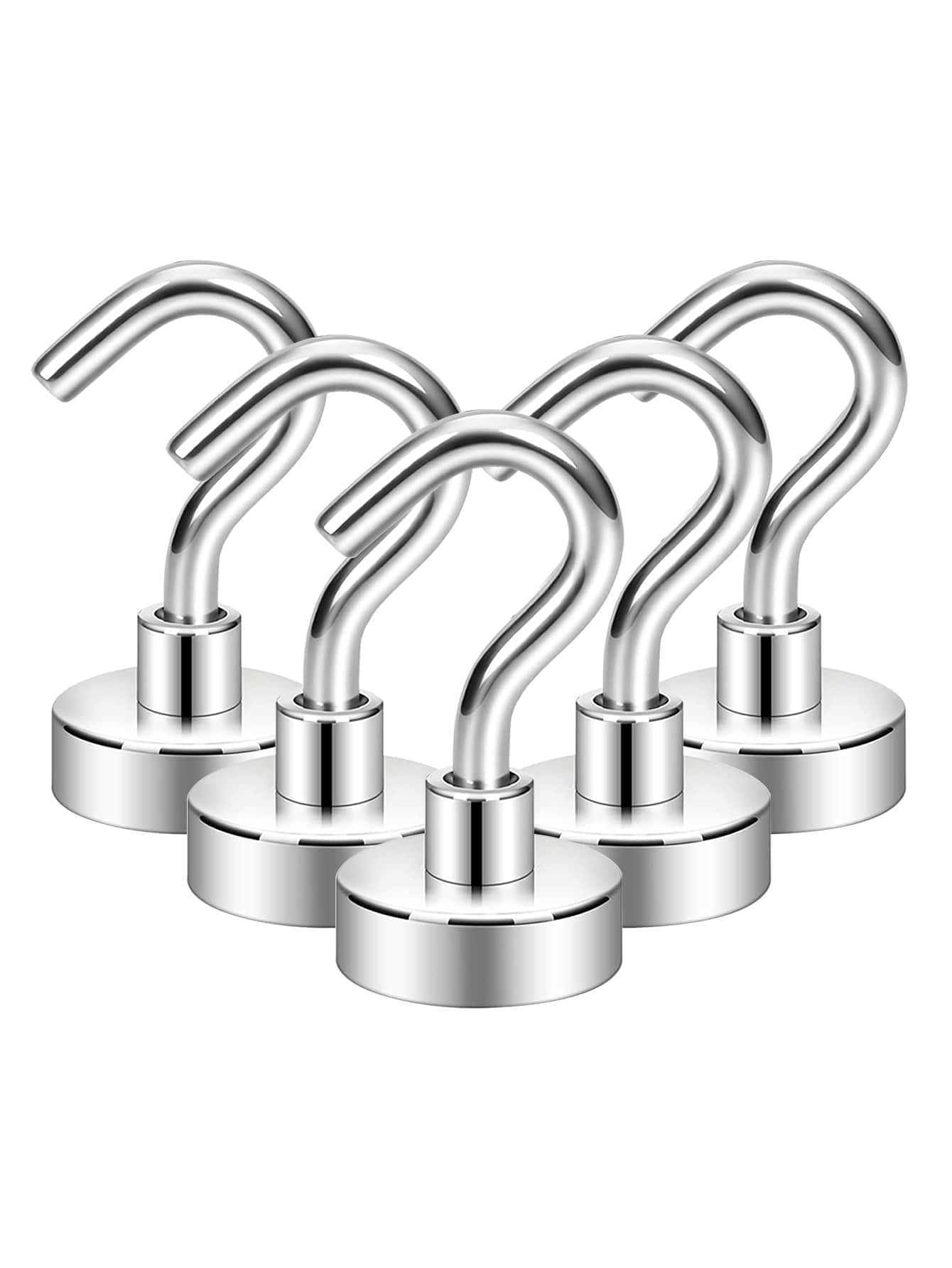 Pack Of 5 Magnetic Hooks, Heavy Duty Earth Magnets With Hook For Refrigerator, Extra Strong Cruise Hook For Hanging, Magnetic Hanger For Cabins, Grill,Caravan - Silver - View 1