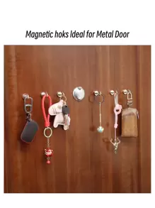 Pack Of 5 Magnetic Hooks, Heavy Duty Earth Magnets With Hook For Refrigerator, Extra Strong Cruise Hook For Hanging, Magnetic Hanger For Cabins, Grill,Caravan - Silver - View 5