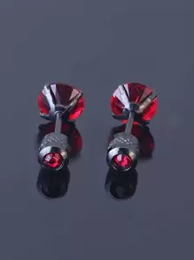 Flat Screw Back Stud Earrings For Men Stainless Steel Cubic Zirconia Rainbow Earrings For Women Boys Ear Bone Stud Double Head CZ Jewelry - A-Red CZ 1 Pair - View 3