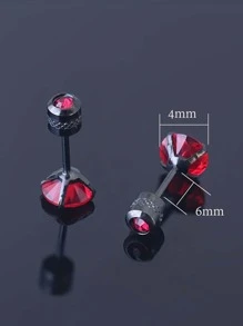 Flat Screw Back Stud Earrings For Men Stainless Steel Cubic Zirconia Rainbow Earrings For Women Boys Ear Bone Stud Double Head CZ Jewelry - A-Red CZ 1 Pair - View 4