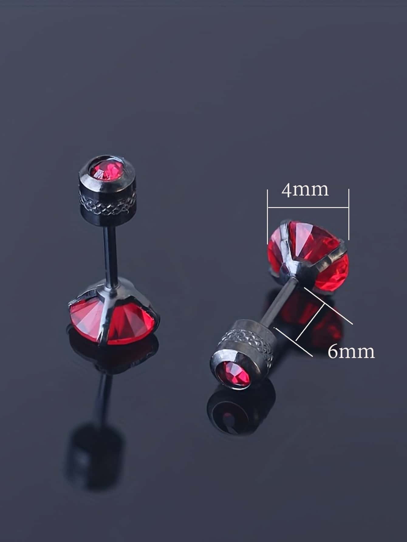 Flat Screw Back Stud Earrings For Men Stainless Steel Cubic Zirconia Rainbow Earrings For Women Boys Ear Bone Stud Double Head CZ Jewelry - A-Red CZ 1 Pair - View 4
