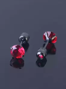 Flat Screw Back Stud Earrings For Men Stainless Steel Cubic Zirconia Rainbow Earrings For Women Boys Ear Bone Stud Double Head CZ Jewelry - A-Red CZ 1 Pair - View 1