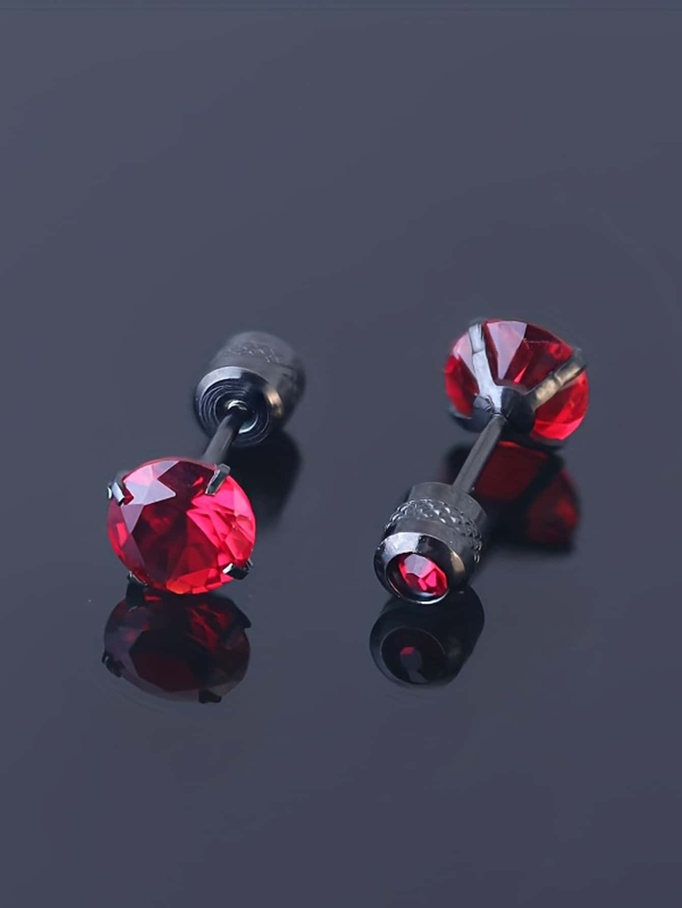 Flat Screw Back Stud Earrings For Men Stainless Steel Cubic Zirconia Rainbow Earrings For Women Boys Ear Bone Stud Double Head CZ Jewelry - A-Red CZ 1 Pair - View 1