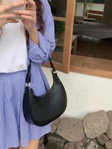 Túi Hobo trung bình màu đen tối giản cho hàng ngày - màu đen - Xem 3