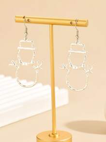 1對創意可愛的雪人耳環,用於聖誕節 - 銀色 - 查看 3