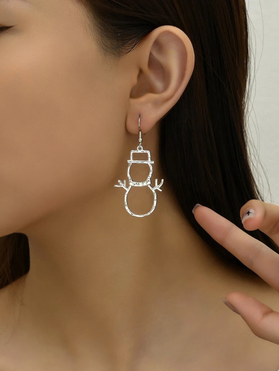 1對創意可愛的雪人耳環,用於聖誕節 - 銀色 - 查看 1