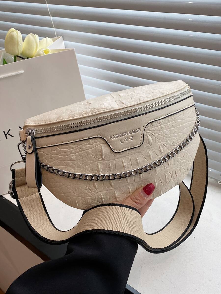 de moda con cadena decorado Bolso bandolera Pechera con con patrón de cocodrilo