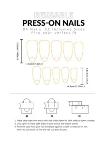 24入組杏仁形極簡設計長款假指甲，附1支指甲文件和1支果凍膠壓式假指甲產品
