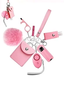 9 cái Phụ nữ Pom Pom & Chủ thẻ Móc khóa thời trang quyến rũ để trang trí chìa khóa - Màu Hồng baby - Xem 1