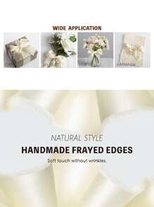1pc/2pcs - DIY Handmade 1-1/2" X 5 Yards Silk Satin Ribbon Gift Wrapping Ribbon, Handmade Frayed Edge Ribbon For Wedding Invitation, Bridal Bouquet, Gift Packaging, DIY Crafts, Bow Making - Beige - View 3